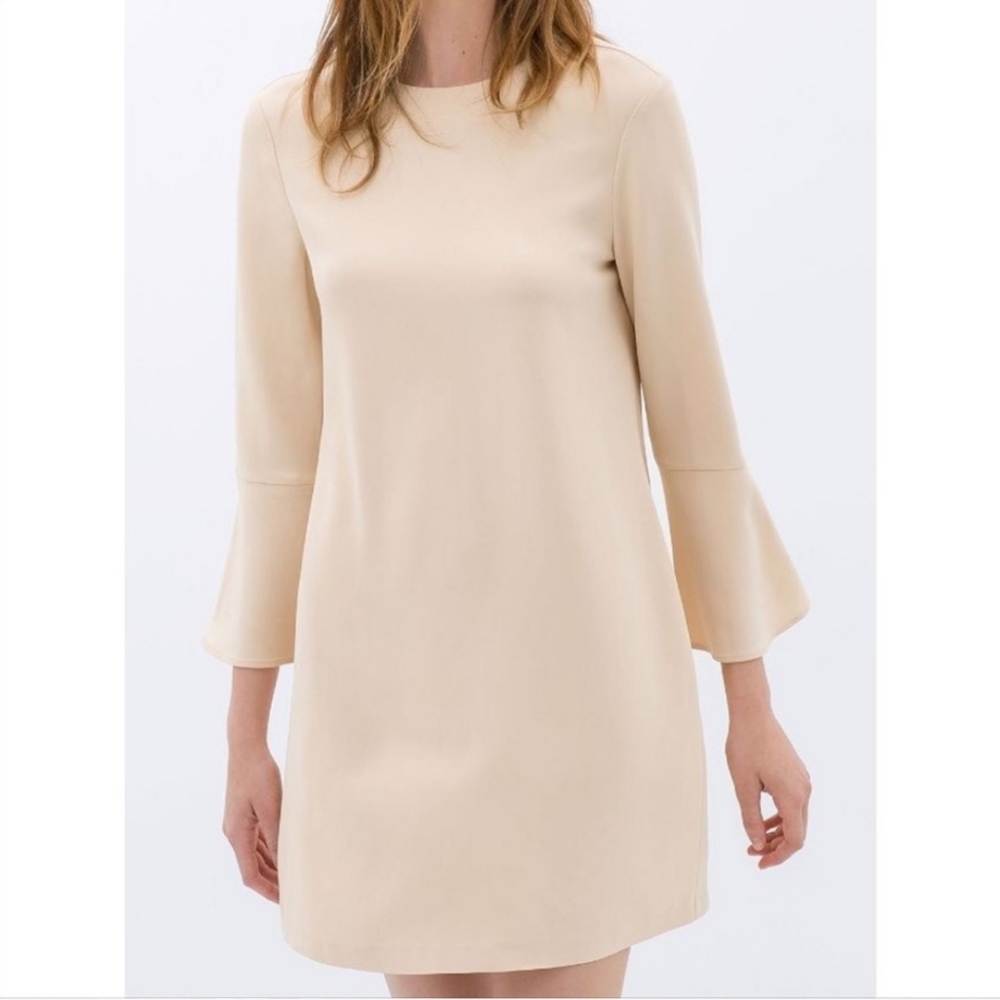 Zara Woman Cream Bell Sleeve Sheath Dress